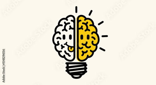 Creative Brain Lightbulb Illustration: Idea, Thinking, Innovation, and Concept