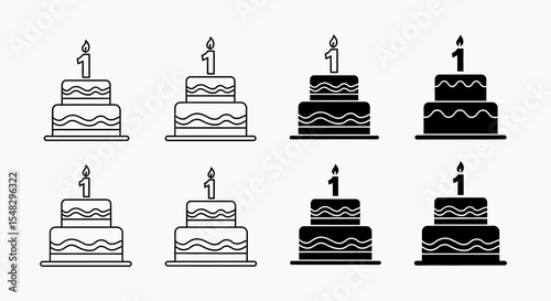 Vector Illustration of Birthday Cakes with Lit Candles, Various Styles