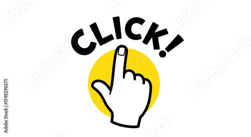 Vector Illustration of "Click" Hand Gesture with Yellow Circle Background