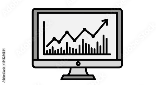 Vector Illustration of Computer Monitor Displaying Financial Growth Chart