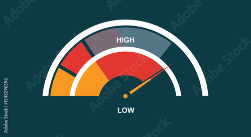 Abstract Colorful Speedometer Gauge with High and Low Indicators, Red, Orange, and Gray Segments