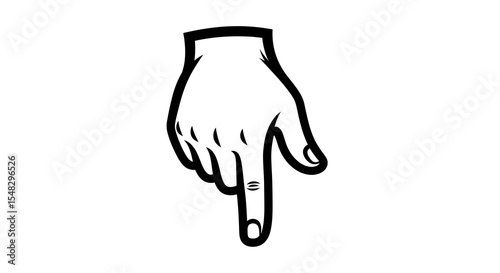 Black and White Hand Pointing Downward, Simple Illustration
