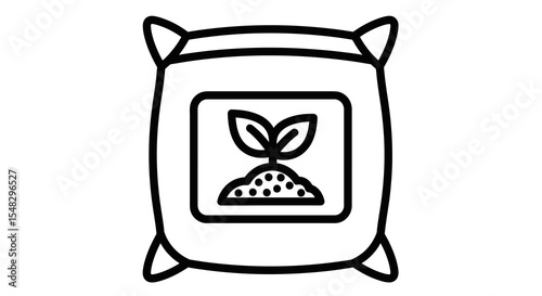 Black and White Fertilizer Bag Icon with Sprout Illustration