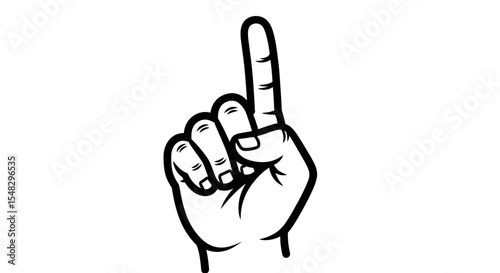 Black and White Hand Pointing Upwards, Isolated on White Background