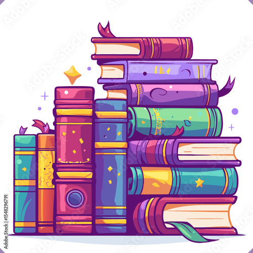 Flat vector illustration of stack of books on white background