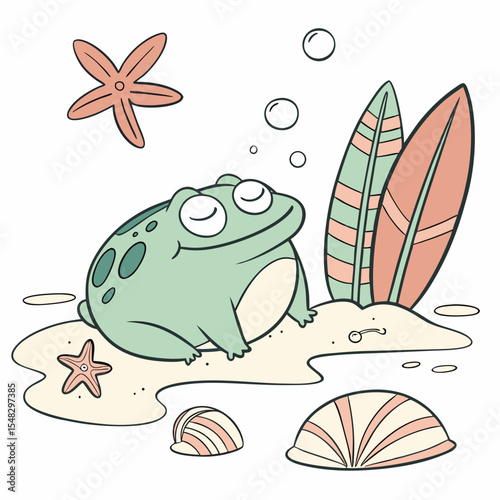 Playful Sleepy Frog design, styled with splashing in puddles and Ocean Dreams shades in a Under the Sea setting