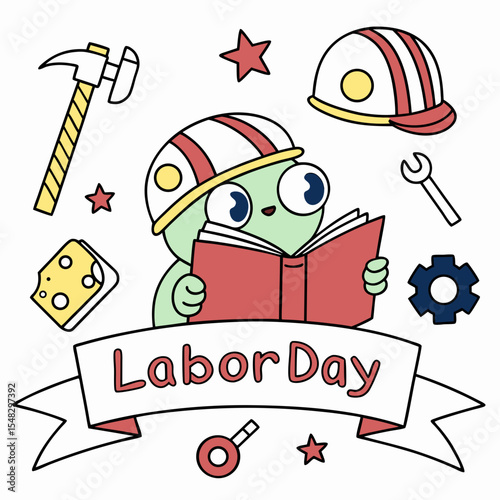 Delightful Joyful Frog in a Labor Day scene with reading a book – Worker’s Pride vector illustration