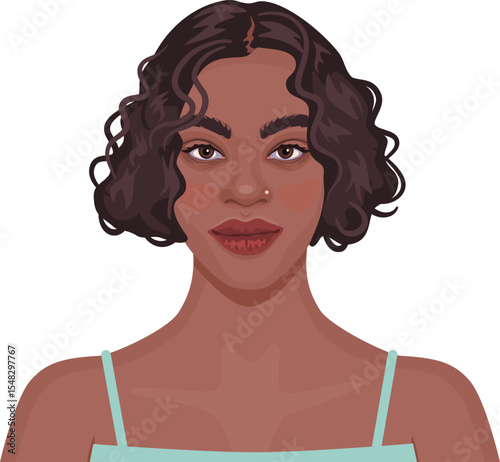 Detailed portrait of young dark skinned woman. Attractive young female with stylish short hair. Avatar for social media.