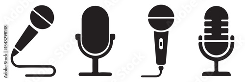 Microphone Icons set. Podcast microphone. web and mobile icons. vector illustration. white background. Design EPS  10.
