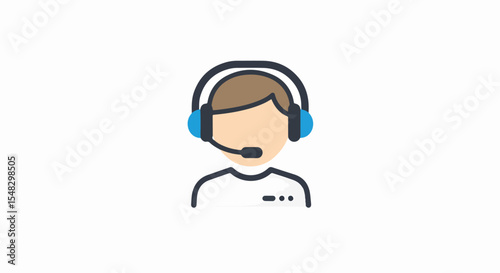 Customer support agent icon.  Professional customer service representative image with headset and microphone.  Concept illustration for help desk website, online assistance, or technical support.