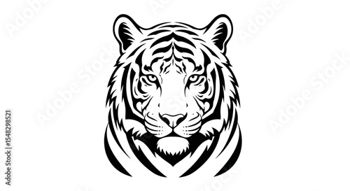 Striking Black and White Tiger Head Illustration with Detailed Stripes