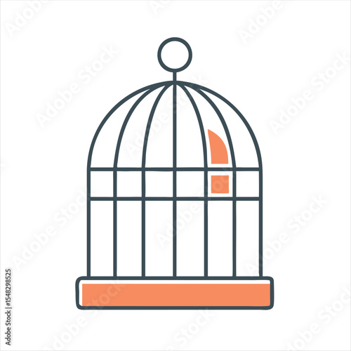 Illustration of a Birdcage with an Open Door and Simple Colors