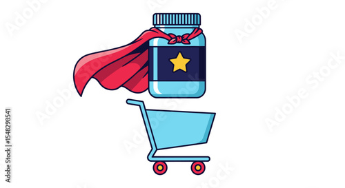 Superhero Supplement Bottle with Red Cape and Star Symbol