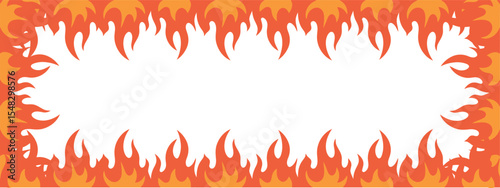 Orange and Red Fire Flames Border Design on White Background
