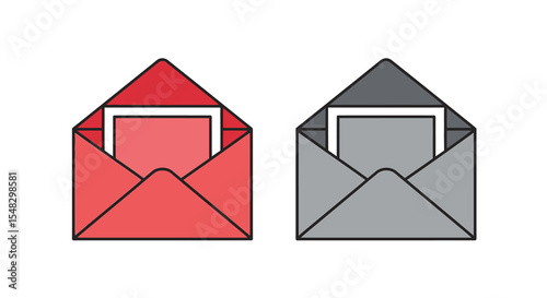 Two Open Envelopes with Cards, Red and Gray, Flat Design