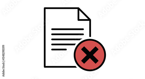 Vector Illustration of Document with Red Cancel Symbol, Isolated on White