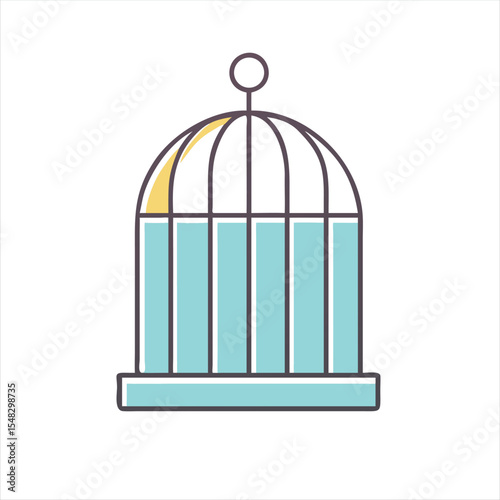 A cute and minimalistic illustrated birdcage with bars filled with blue