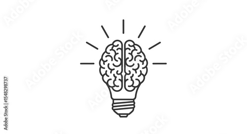 Brain-shaped lightbulb icon with radiating lines, black outline on white background
