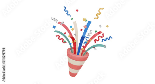 Festive Party Popper with Colorful Streamers and Confetti Illustration