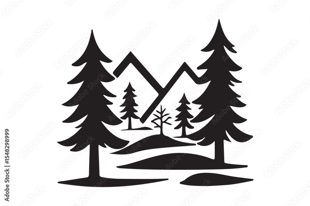 Obraz premium Mountain Forest Pine Tree Landscape Silhouette Illustration