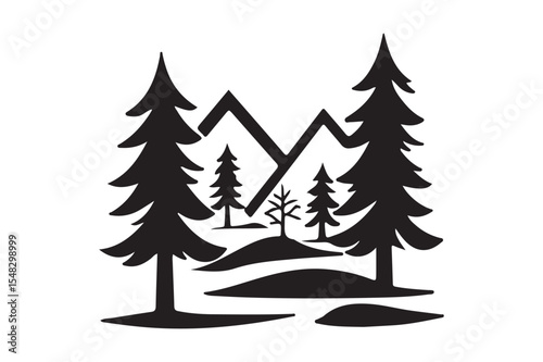Mountain Forest Pine Tree Landscape Silhouette Illustration