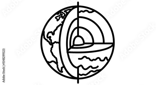 Earth's Interior Layers Diagram, Simple Outline Style