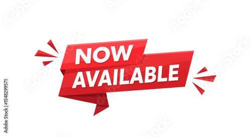 Red Origami-Style "Now Available" Banner with Burst