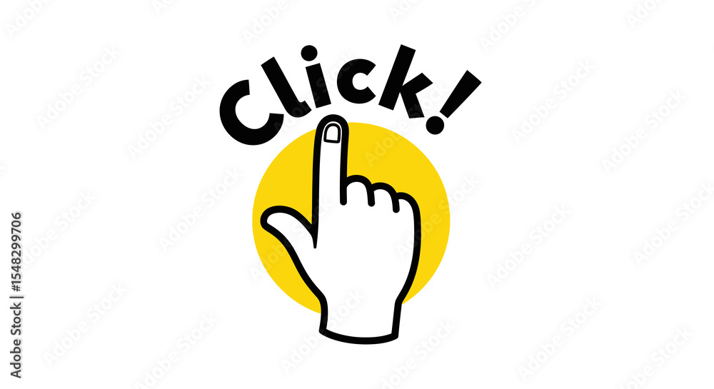 Fototapeta premium Simple Black Hand Click Icon with Yellow Circle Background