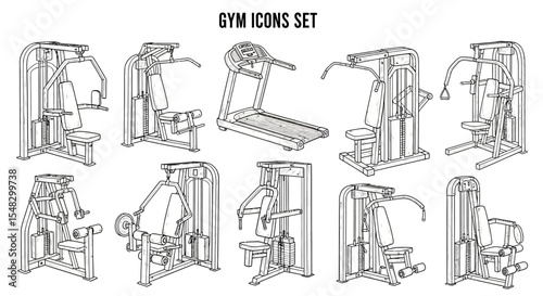 Set of Hand-Drawn Gym Equipment Icons in Black and White