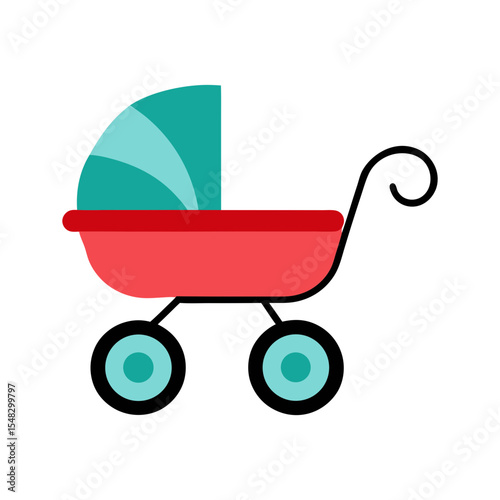 Toy stroller clipart vector illustration of baby pushing toy on white background