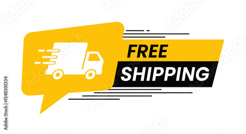 Yellow Free Shipping Icon with Delivery Truck