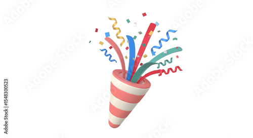 Colorful Striped Party Popper with Confetti and Ribbons