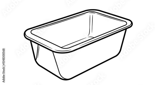 Empty Rectangular Plastic Food Container, Line Drawing Illustration