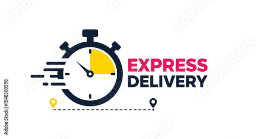 Express Delivery Logo Featuring Stopwatch, Speed Lines, and Location Markers