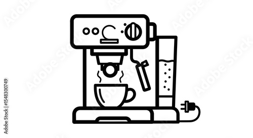 Modern Espresso Machine with Steaming Cup and Water Reservoir