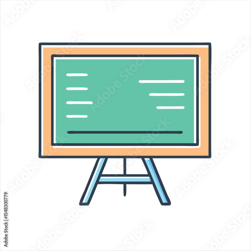 A teal classroom chalkboard with white text on a standing easel