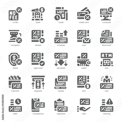 Credit and Loan Icon pack for your website, mobile, presentation, and logo design. Credit and Loan Icon solid design. Vector graphics illustration and editable stroke.