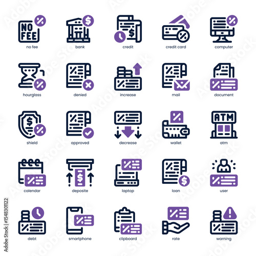 Credit and Loan Icon pack for your website, mobile, presentation, and logo design. Credit and Loan Icon dual tone design. Vector graphics illustration and editable stroke.