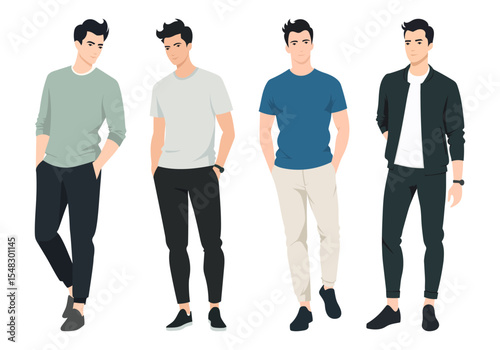 Men s Style and Fashion Trends. A collection of illustrated men wearing stylish outfits in various tones and styles, reflecting modern fashion trends.