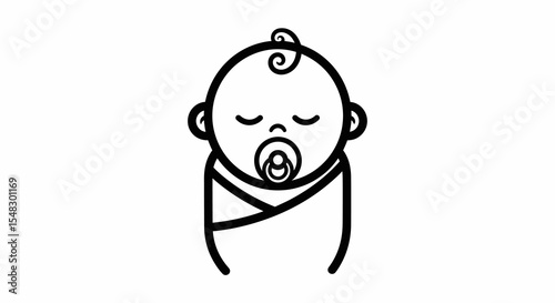 Simple Black and White Baby Icon with Pacifier and Swaddle