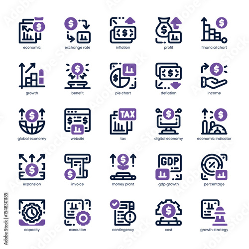 Economic Growth Icon pack for your website, mobile, presentation, and logo design. Economic Growth Icon dual tone design. Vector graphics illustration and editable stroke.
