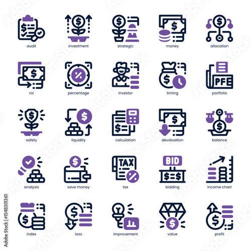 Investment Review Icon pack for your website, mobile, presentation, and logo design. Investment Review Icon dual tone design. Vector graphics illustration and editable stroke.