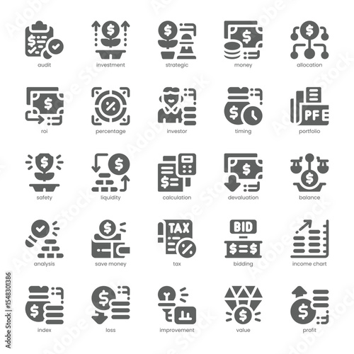 Investment Review Icon pack for your website, mobile, presentation, and logo design. Investment Review Icon solid design. Vector graphics illustration and editable stroke.