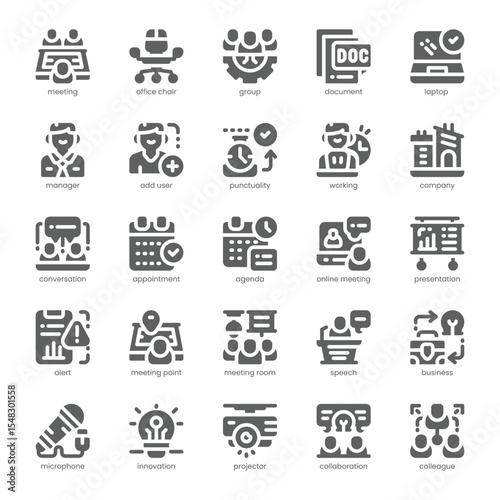 Meeting Icon pack for your website, mobile, presentation, and logo design. Meeting Icon solid design. Vector graphics illustration and editable stroke.