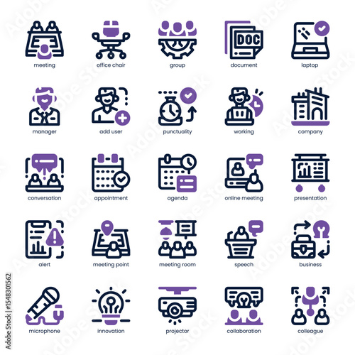 Meeting Icon pack for your website, mobile, presentation, and logo design. Meeting Icon dual tone design. Vector graphics illustration and editable stroke.