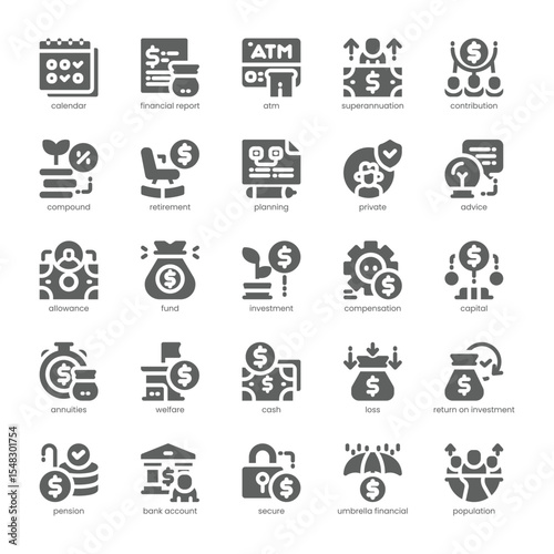 Pension Icon pack for your website, mobile, presentation, and logo design. Pension Icon solid design. Vector graphics illustration and editable stroke.