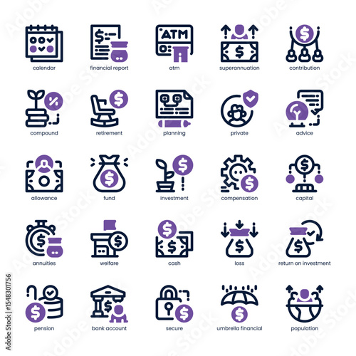 Pension Icon pack for your website, mobile, presentation, and logo design. Pension Icon dual tone design. Vector graphics illustration and editable stroke.