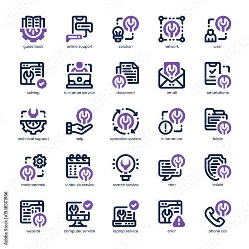 Tech Support Icon pack for your website, mobile, presentation, and logo design. Tech Support Icon dual tone design. Vector graphics illustration and editable stroke.