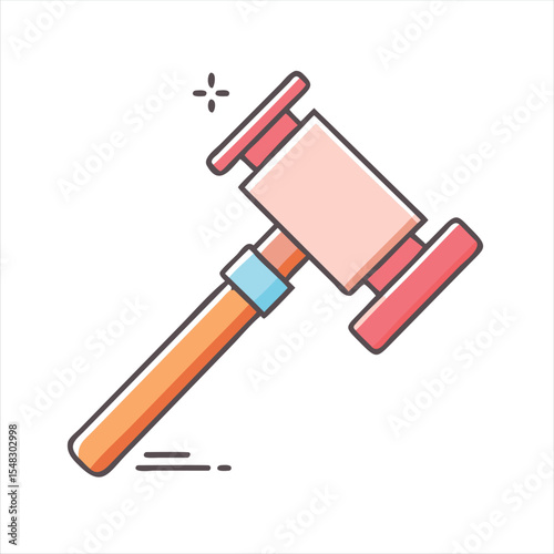Illustration of a stylized gavel, representing justice or legal proceedings, in cartoonish style