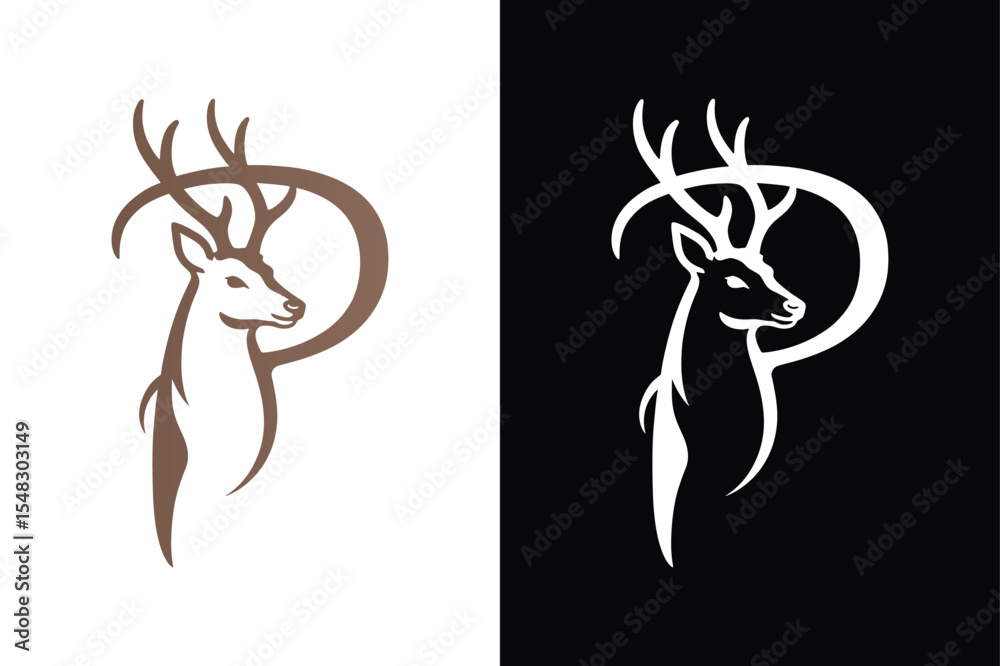 Obraz premium Letter P letter design. P letter with Deer icon abstract vector logo icon circle logotype. 
